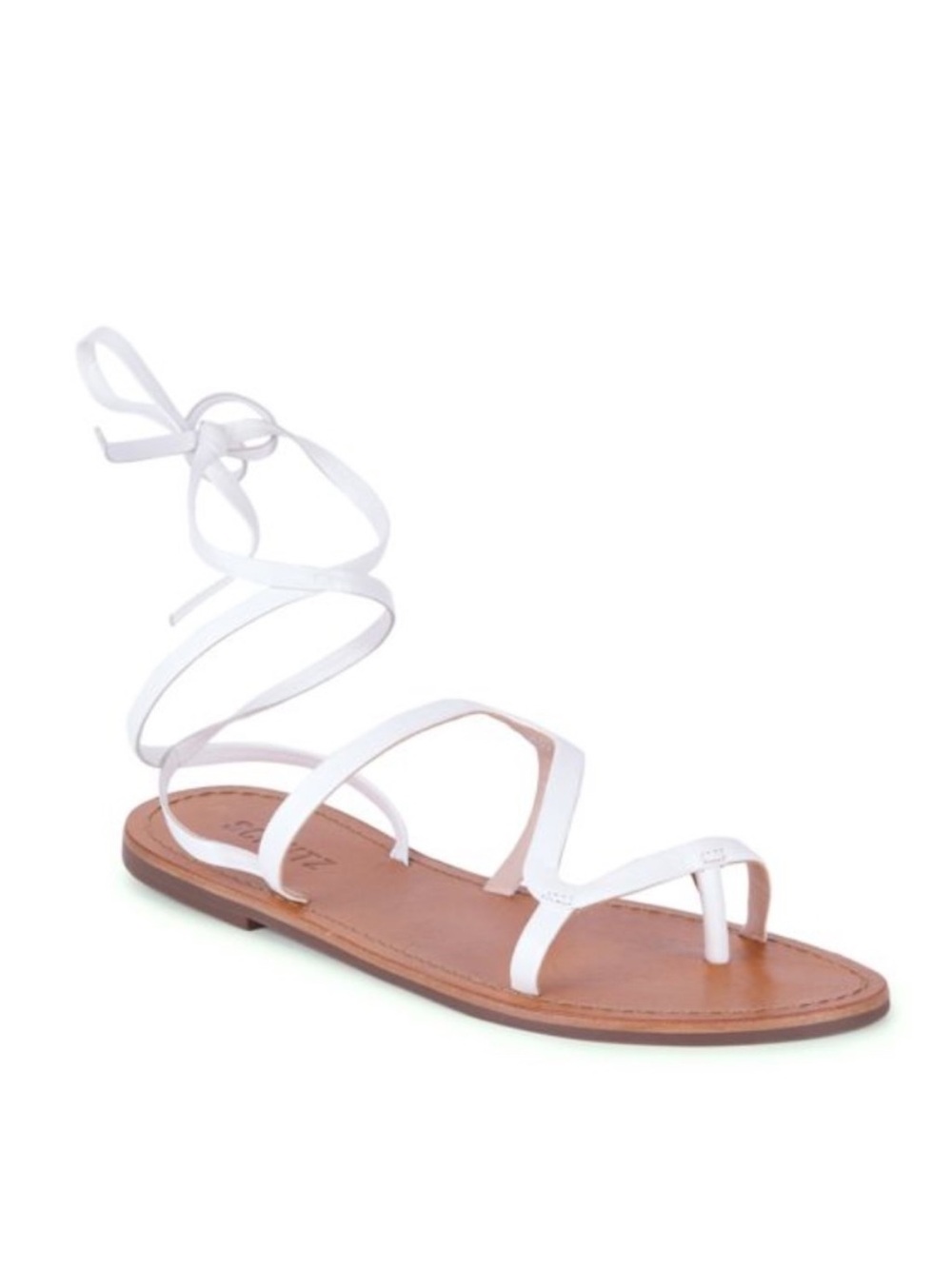 SCHUTZ White Leather Lace-Up Flat Sandals